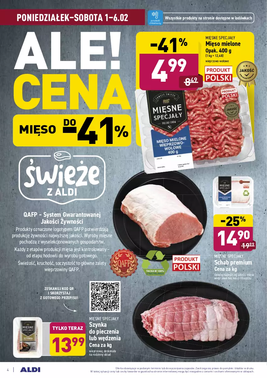 Gazetka promocyjna Aldi - ALE! CENA - ważna 01.02 do 06.02.2021 - strona 4 - produkty: Lodówka, Mięsne specjały, Mięso, Mięso mielone, Mięso wieprzowe, Piec, Szynka, Tera