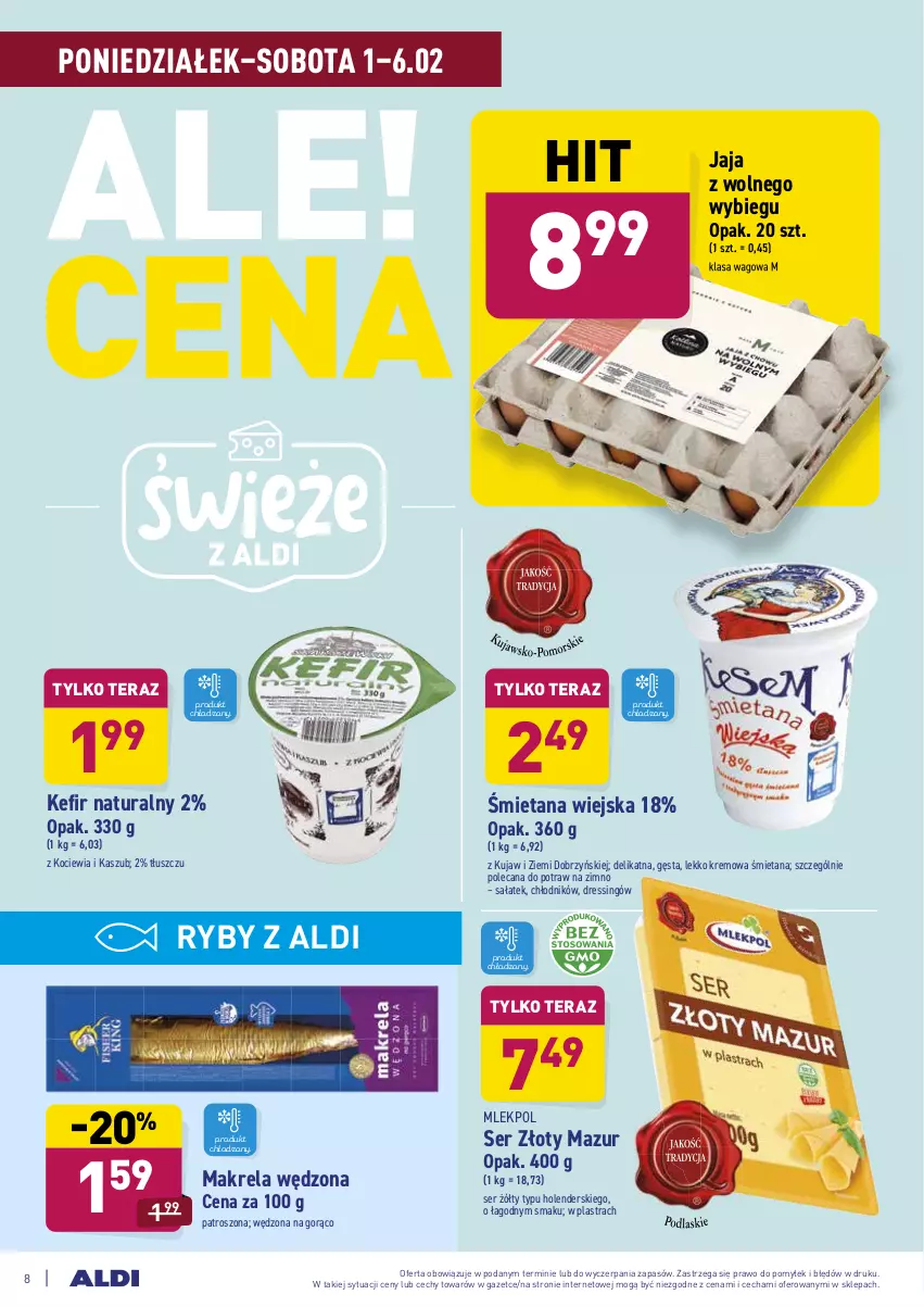 Gazetka promocyjna Aldi - ALE! CENA - ważna 01.02 do 06.02.2021 - strona 8 - produkty: Dres, Jaja, Jaja z wolnego wybiegu, Kefir, Kefir naturalny, Koc, Sałat, Ser, Tera, Złoty Mazur