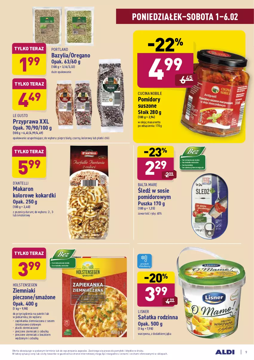 Gazetka promocyjna Aldi - ALE! CENA - ważna 01.02 do 06.02.2021 - strona 9 - produkty: Balta Mare, Bazyl, Bazylia, Lack, Lisner, Makaron, Olej, Piec, Pieczone ziemniaki, Piekarnik, Pieprz, Pomidory, Por, Rum, Sałat, Sałatka, Ser, Sos, Tera, Zapiekanka, Ziemniaki