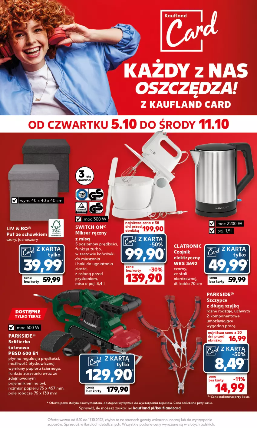 Gazetka promocyjna Kaufland - Mocny Start - ważna 09.10 do 11.10.2023 - strona 18 - produkty: Czajnik, Mikser, Mikser ręczny, Papier, Parkside, Pojemnik, Puf, Ser, Szczypce, Szlifierka, Tera, Uchwyty