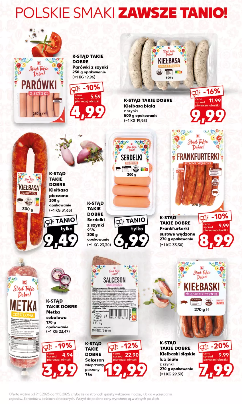 Gazetka promocyjna Kaufland - Mocny Start - ważna 09.10 do 11.10.2023 - strona 9 - produkty: Fa, Frankfurterki, Kiełbasa, Kiełbasa biała, Kiełbaski śląskie, Parka, Parówki, Parówki z szynki, Piec, Por, Salceson, Ser