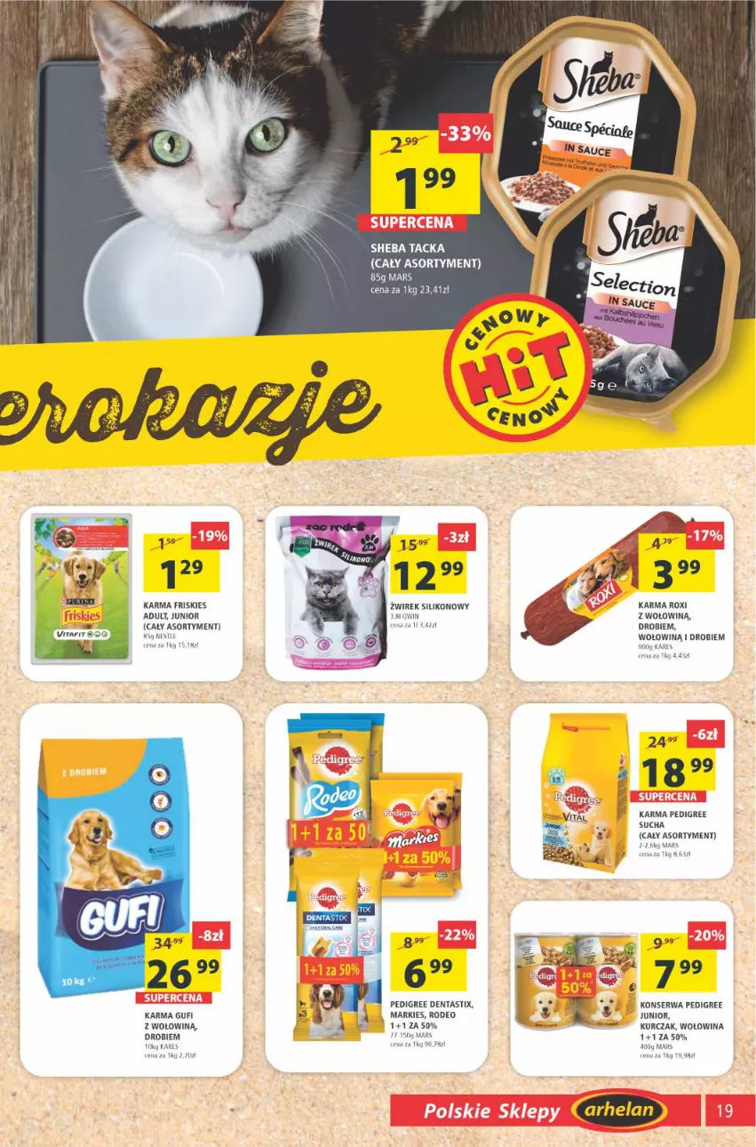 Gazetka promocyjna Arhelan - Gazetka - ważna 09.04 do 18.04.2021 - strona 19 - produkty: Friskies, Kurczak, Mars, Pedigree, Ser, Sheba, Wołowina