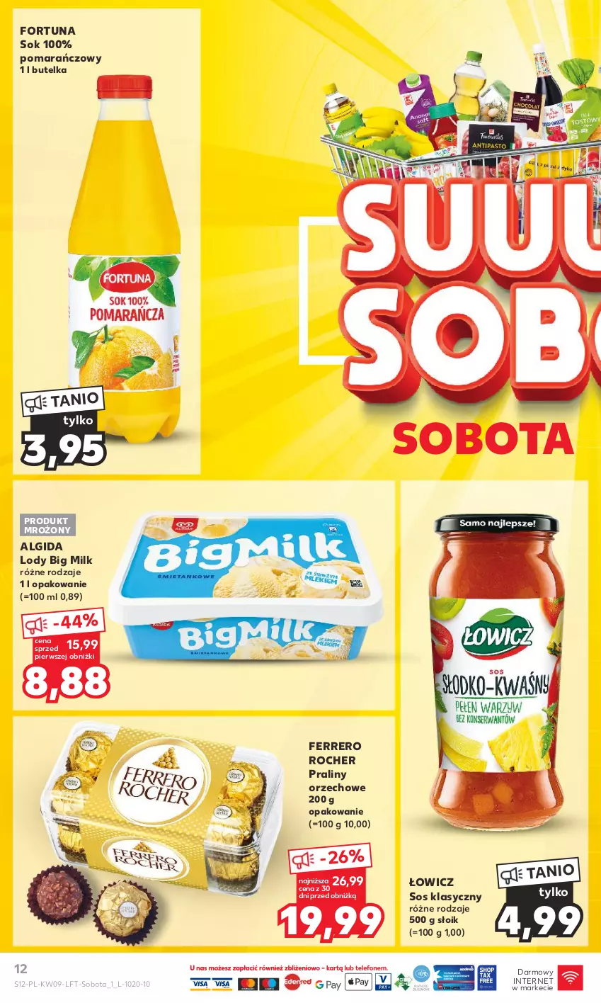 Gazetka promocyjna Kaufland - Gazetka tygodnia - ważna 29.02 do 06.03.2024 - strona 12 - produkty: Algida, Big Milk, Ferrero, Ferrero Rocher, Fortuna, LG, Lody, Praliny, Sok, Sos