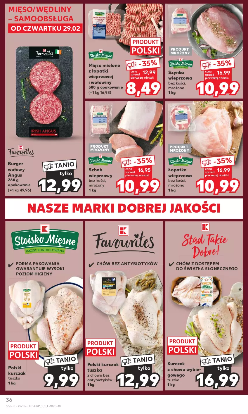 Gazetka promocyjna Kaufland - Gazetka tygodnia - ważna 29.02 do 06.03.2024 - strona 36 - produkty: Burger, Kurczak, Mięso, Mięso mielone, Mięso mielone z łopatki wieprzowej, Schab wieprzowy, Sok, Szynka, Szynka wieprzowa, Tusz