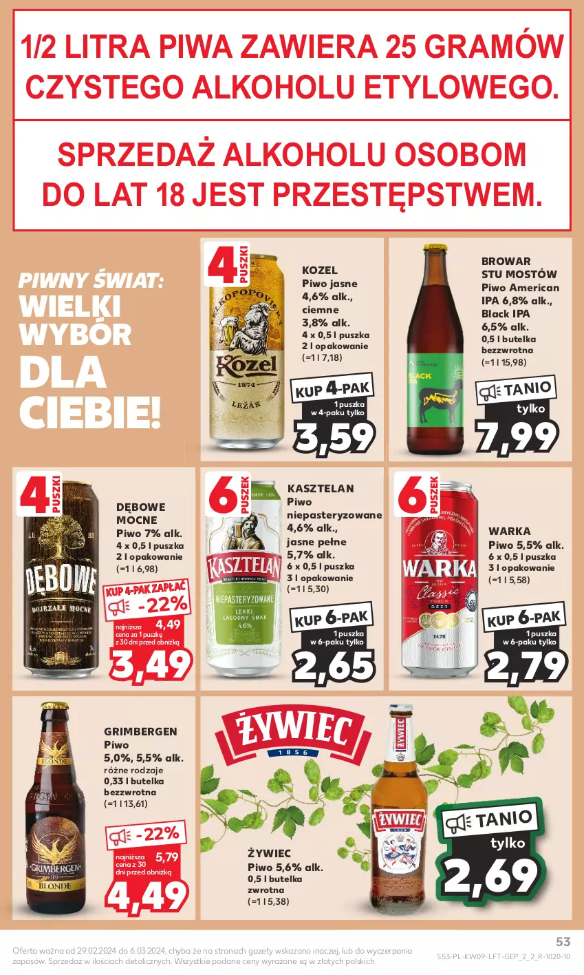 Gazetka promocyjna Kaufland - Gazetka tygodnia - ważna 29.02 do 06.03.2024 - strona 53 - produkty: Gra, Kasztelan, Kozel, Lack, Piwa, Piwo, Piwo jasne, Warka