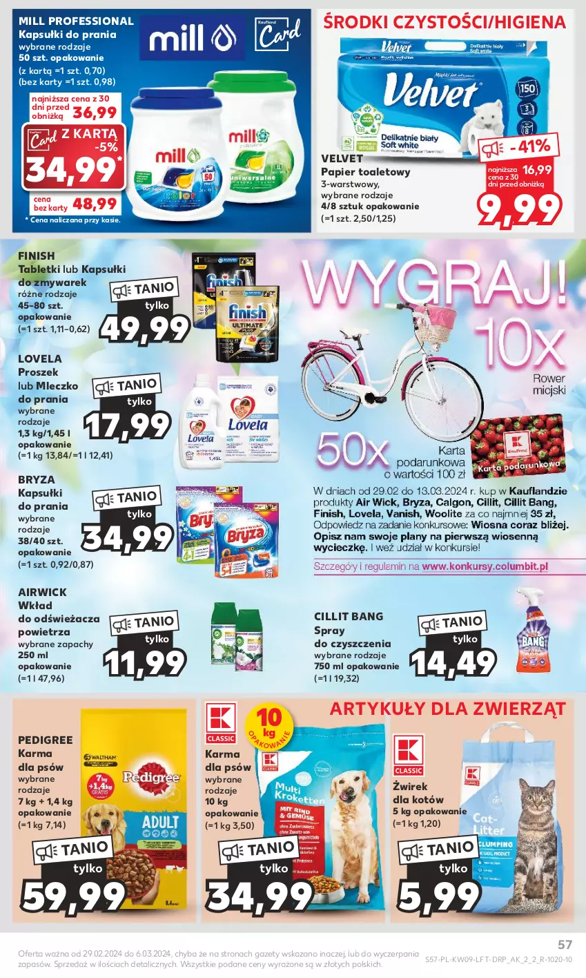 Gazetka promocyjna Kaufland - Gazetka tygodnia - ważna 29.02 do 06.03.2024 - strona 57 - produkty: Bryza, Cillit Bang, Finish, Kapsułki do prania, Lovela, Mleczko, Mleczko do prania, Papier, Papier toaletowy, Pedigree, Spray do czyszczenia, Tablet, Velvet