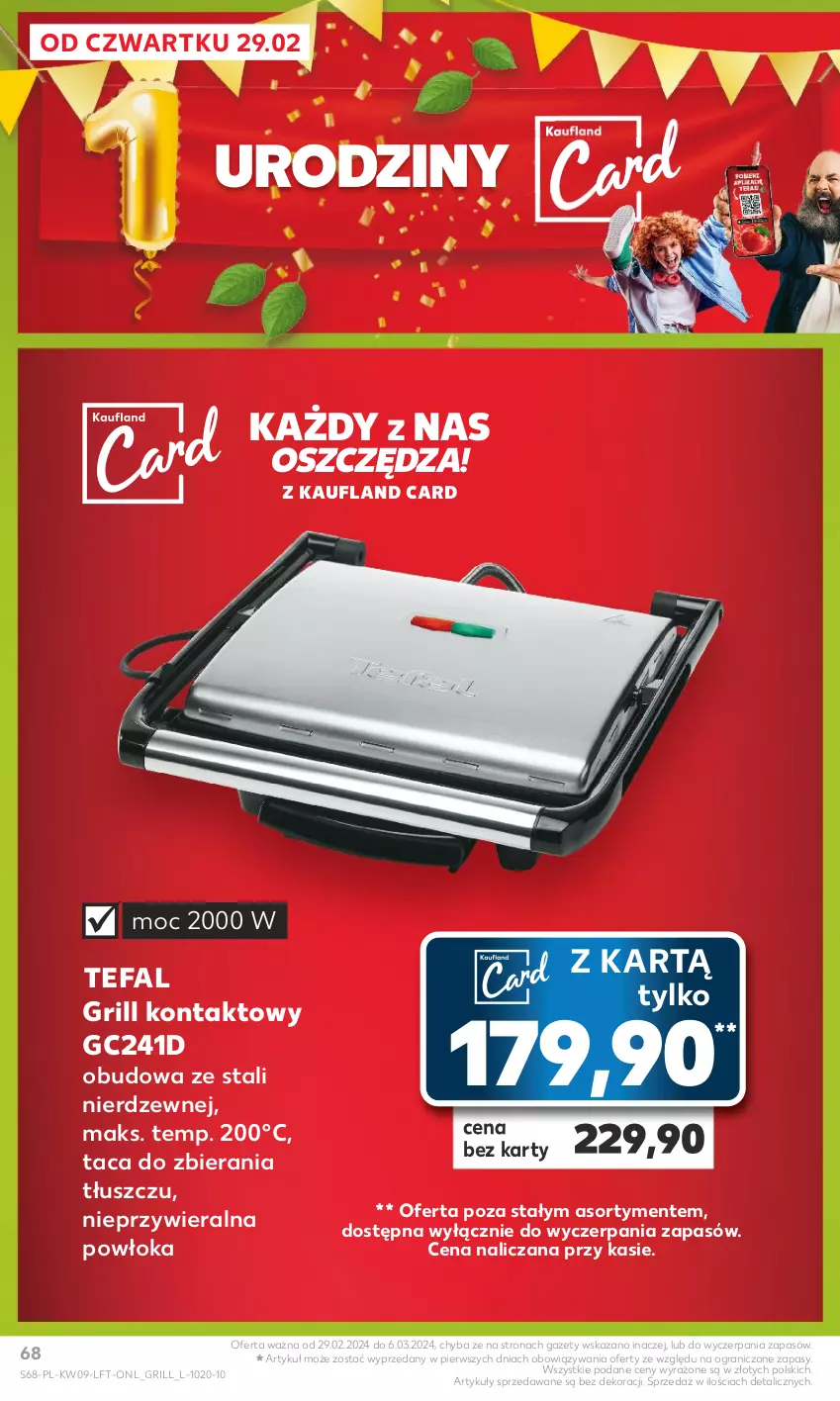 Gazetka promocyjna Kaufland - Gazetka tygodnia - ważna 29.02 do 06.03.2024 - strona 68 - produkty: Fa, Gra, Grill, Grill kontaktowy, Taca, Tefal