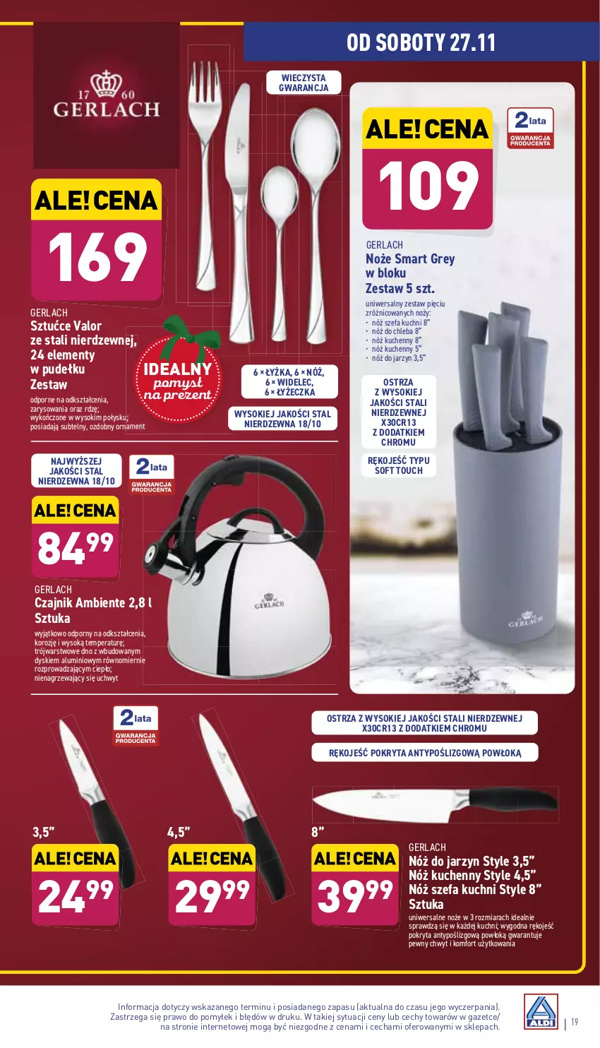 Gazetka promocyjna Aldi - Katalog Moda i Dom - ważna 22.11 do 27.11.2021 - strona 19 - produkty: Chleb, Czajnik, Fa, Noż, Nóż do chleba, Nóż szefa kuchni, Por, Sok, Widelec