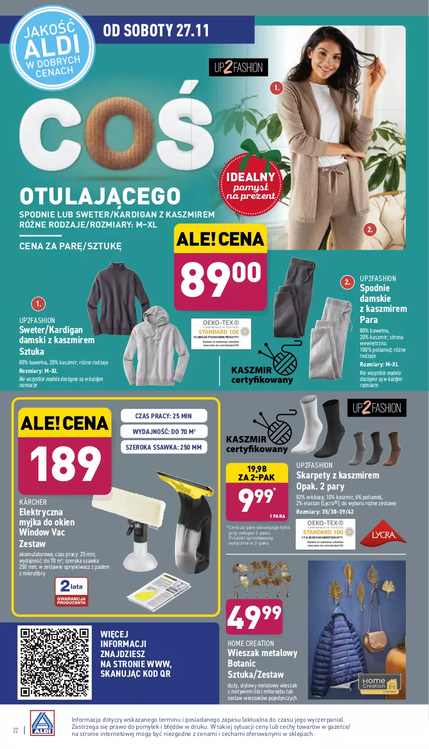 Gazetka promocyjna Aldi - Katalog Moda i Dom - ważna 22.11 do 27.11.2021 - strona 22 - produkty: Akumulator, Fa, Kärcher, Kardigan, Karp, Myjka do okien, Spodnie, Sweter, Wełna, Wieszak