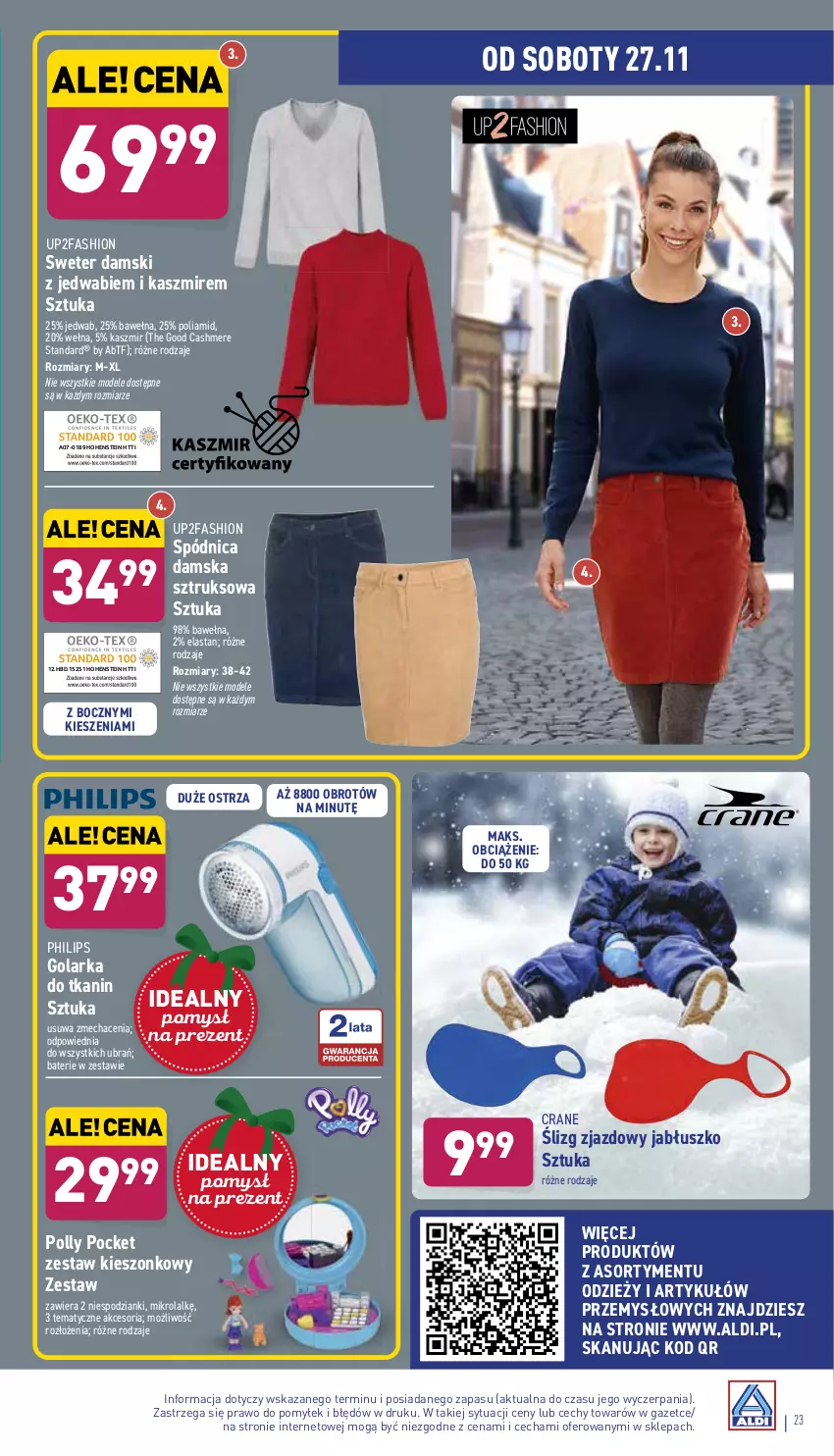 Gazetka promocyjna Aldi - Katalog Moda i Dom - ważna 22.11 do 27.11.2021 - strona 23 - produkty: Fa, Golarka, Philips, Polly Pocket, Spódnica, Sweter, Wełna