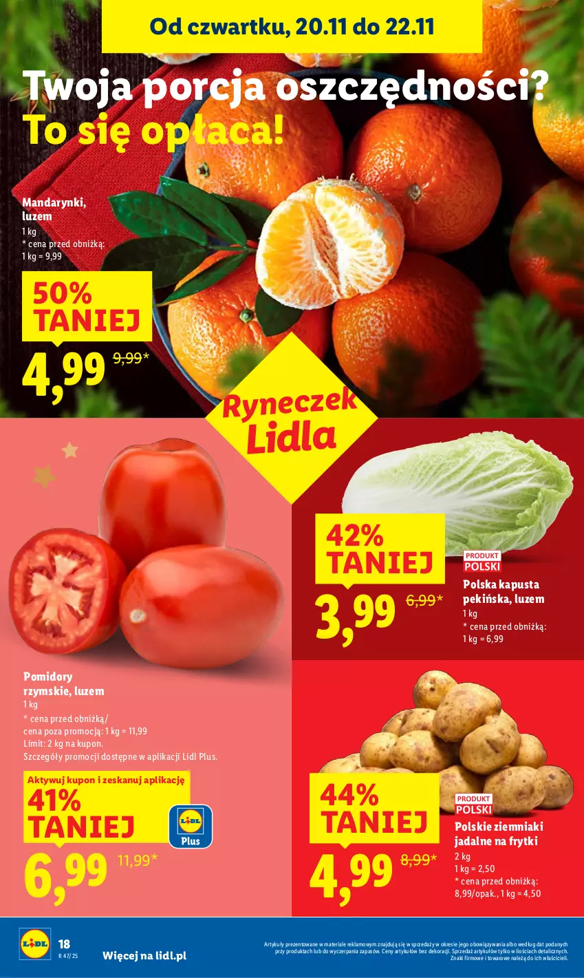 Gazetka promocyjna Lidl - GAZETKA - ważna 20.11 do 22.11.2025 - strona 20 - produkty: Frytki, Mandarynki, Pomidory, Por, Ziemniaki