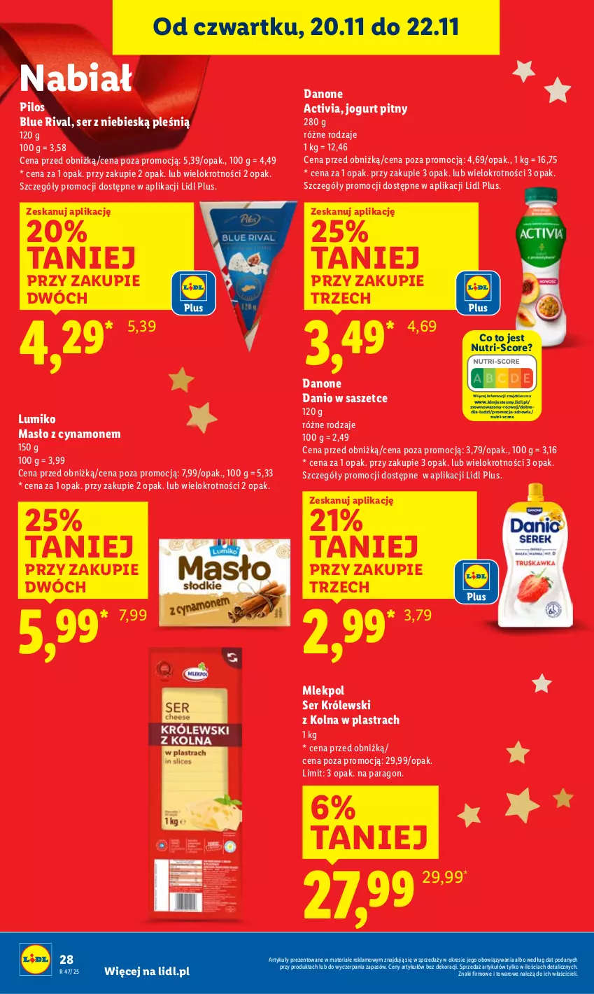 Gazetka promocyjna Lidl - GAZETKA - ważna 20.11 do 22.11.2025 - strona 30 - produkty: Activia, Danio, Danone, Jogurt, Jogurt pitny, Królewski, Masło, Pilos, Ser, Wazon