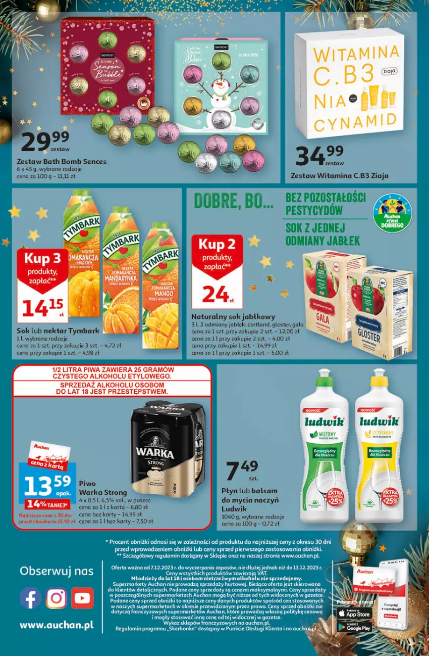 Gazetka promocyjna Auchan - Gazetka Magia Świąt Część 4 Supermarket Auchan - ważna 07.12 do 13.12.2023 - strona 8 - produkty: Balsam do mycia naczyń, Do mycia naczyń, Gala, Gra, Ludwik, Nektar, Piwa, Piwo, Sok, Sok jabłkowy, Tymbark, Warka, Ziaja