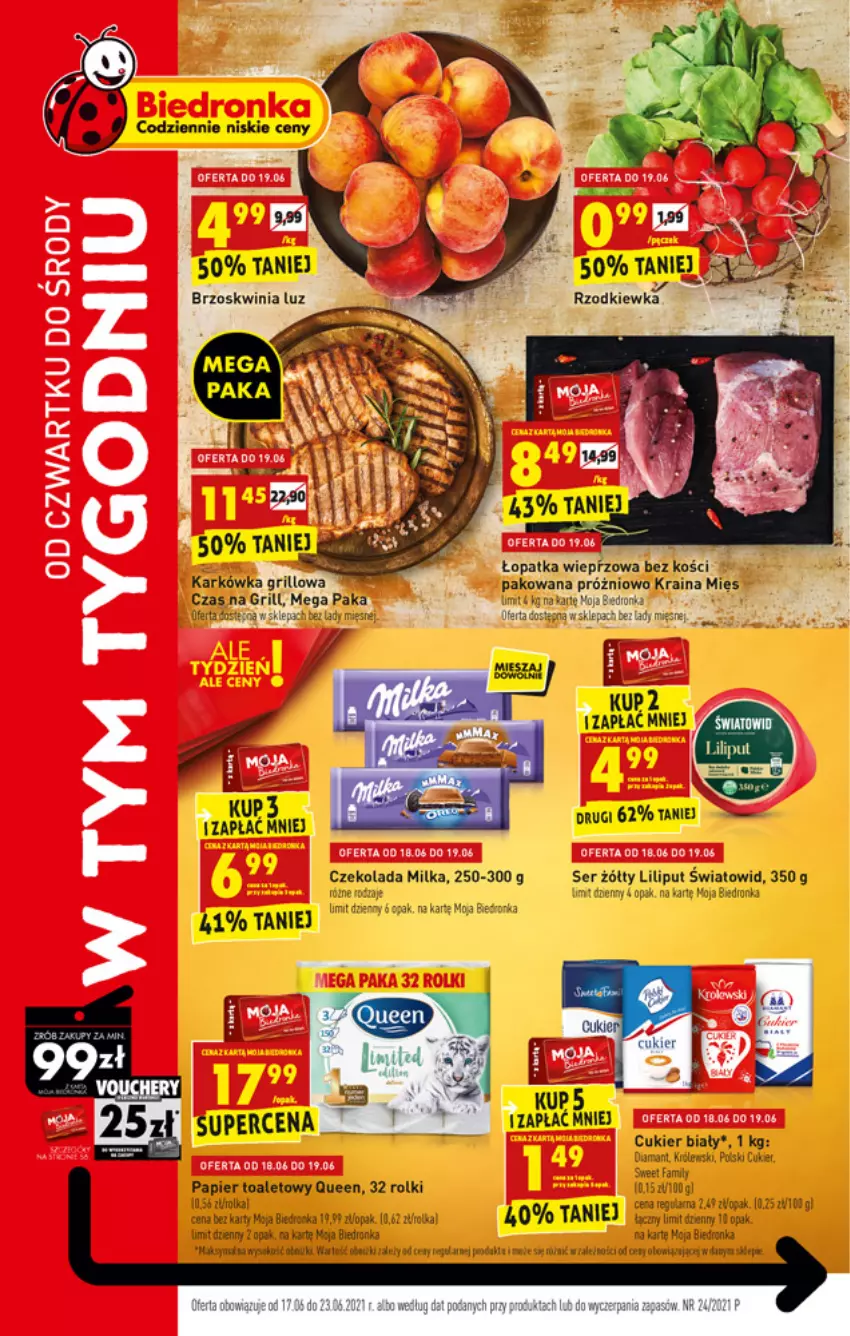 Gazetka promocyjna Biedronka - W tym tygodniu PN - ważna 17.06 do 23.06.2021 - strona 1 - produkty: Cukier, Czekolada, Diamant, Dres, Dron, Fa, Grill, Hama, Królewski, Milka, Papier, Papier toaletowy, Rolki, Ser