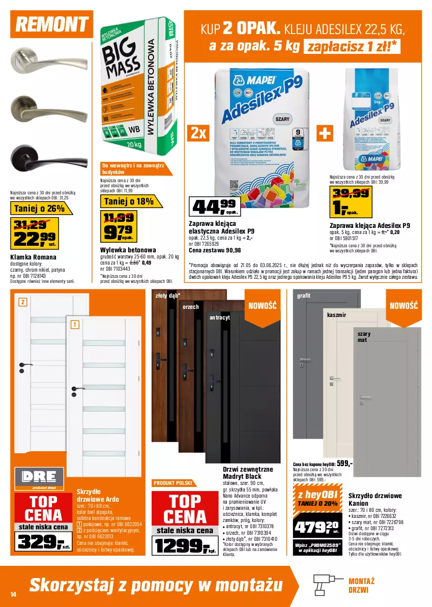 Gazetka promocyjna Obi - Gazetka OBI - ważna 21.05 do 03.06.2025 - strona 14 - produkty: Akumulator, Bosch, Drzwi, Drzwi zewnętrzne, Fa, Gra, Klamka, Klej, Lack, Młot, Młotowiertarka, Myjka ciśnieniowa, Por, Rama, Ser, Skrzydło drzwiowe, Sok, Szlifierka, Szlifierka kątowa, Tarka, Telefon, Tran, Walizka, Warka, Wiertarka, Wiertarka udarowa, Wkręt, Wkrętarka, Wylewka betonowa, Wyrzynarka
