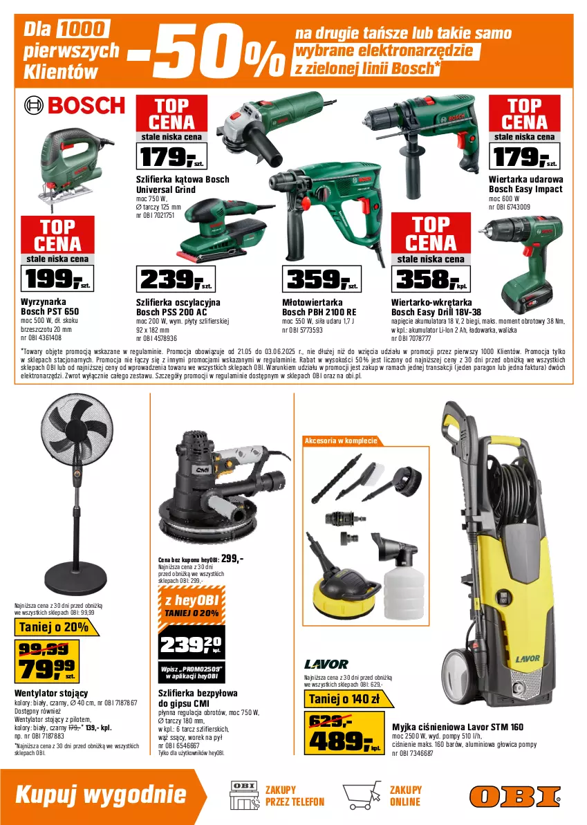 Gazetka promocyjna Obi - Gazetka OBI - ważna 21.05 do 03.06.2025 - strona 15 - produkty: Akumulator, Bosch, Drzwi, Drzwi zewnętrzne, Fa, Gra, Klamka, Klej, Lack, Młot, Młotowiertarka, Myjka ciśnieniowa, Por, Rama, Ser, Skrzydło drzwiowe, Sok, Szlifierka, Szlifierka kątowa, Tarka, Telefon, Tran, Walizka, Warka, Wiertarka, Wiertarka udarowa, Wkręt, Wkrętarka, Wylewka betonowa, Wyrzynarka