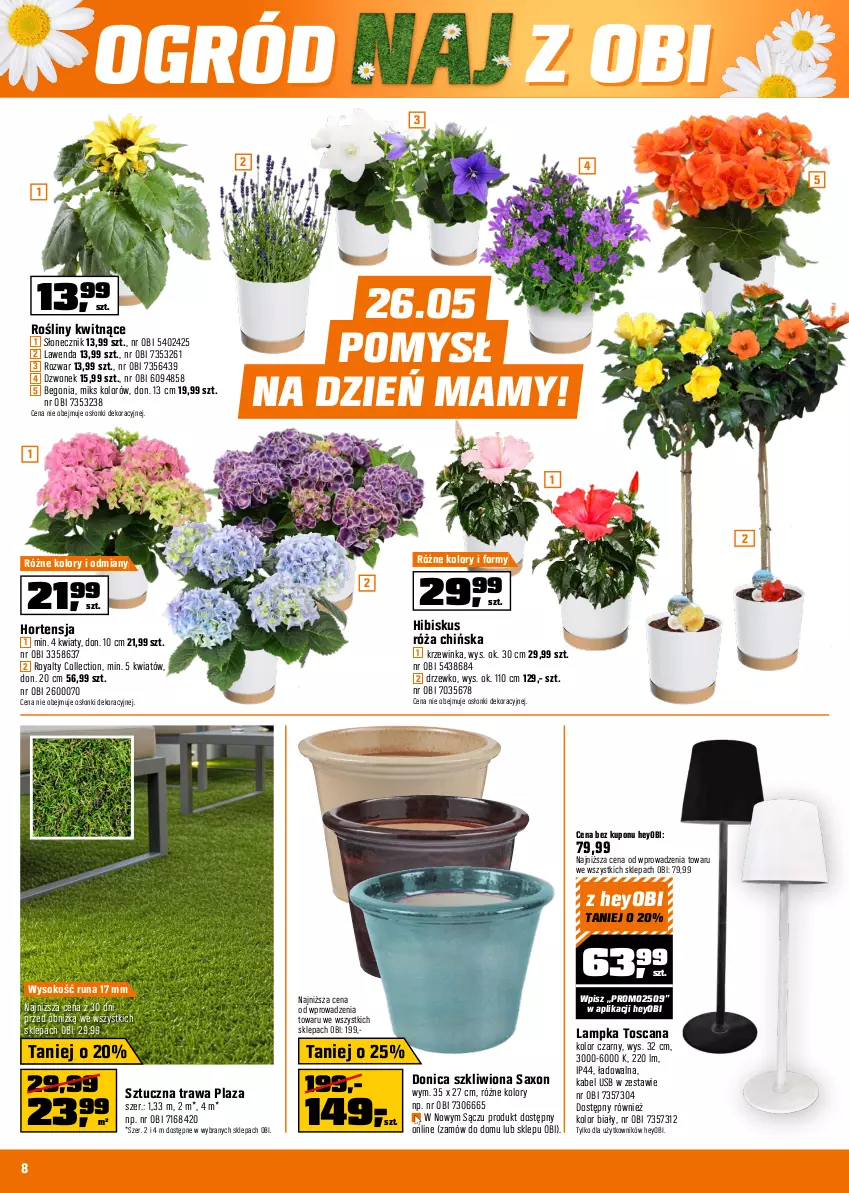 Gazetka promocyjna Obi - Gazetka OBI - ważna 21.05 do 03.06.2025 - strona 8 - produkty: Dulux, Dzwonek, Fa, Farba akrylowa, Farba lateksowa, Gra, Hibiskus, Inka, Kabel USB, Lampa, Lampa wisząca, Lorenz, Ogród, Por, Róża, Sok