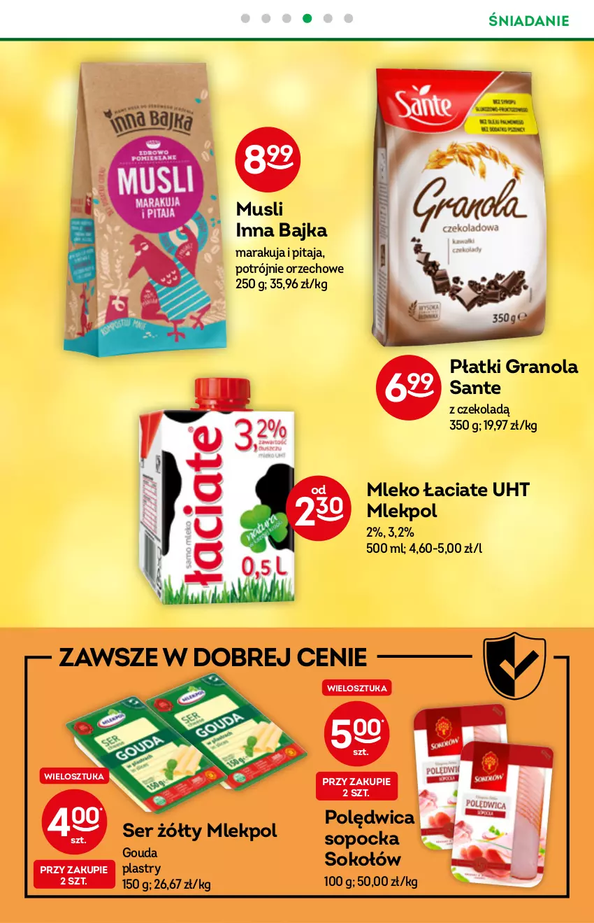 Gazetka promocyjna Żabka - ważna 22.12.2021 do 04.01.2022 - strona 40 - produkty: Gouda, Gouda plastry, Gra, Granola, Mleko, Mus, Polędwica, Sante, Ser, Sok, Sokołów