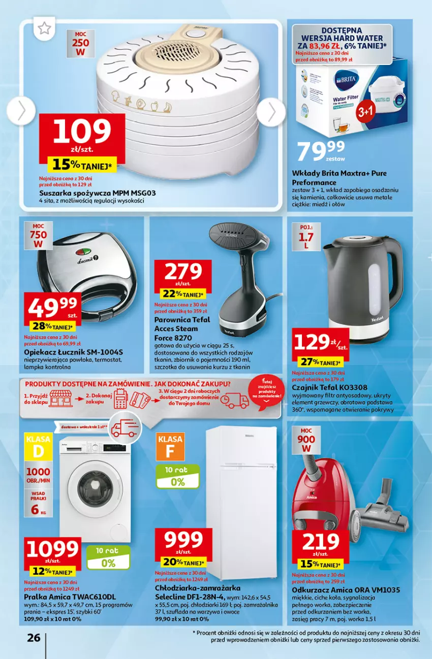 Gazetka promocyjna Auchan - Gazetka Tanie Zakupy Hipermarket Auchan - ważna 03.08 do 09.08.2023 - strona 26 - produkty: Amica, Brit, Brita, Brita Maxtra, Chłodziarka, Clin, Czajnik, Fa, Gra, Odkurzacz, Orka, Owoce, Parownica, Piec, Pralka, Pralki, Pur, Sok, Suszarka, Szczotka, Tefal, Termos, Warzywa, Warzywa i owoce, Zamrażarka