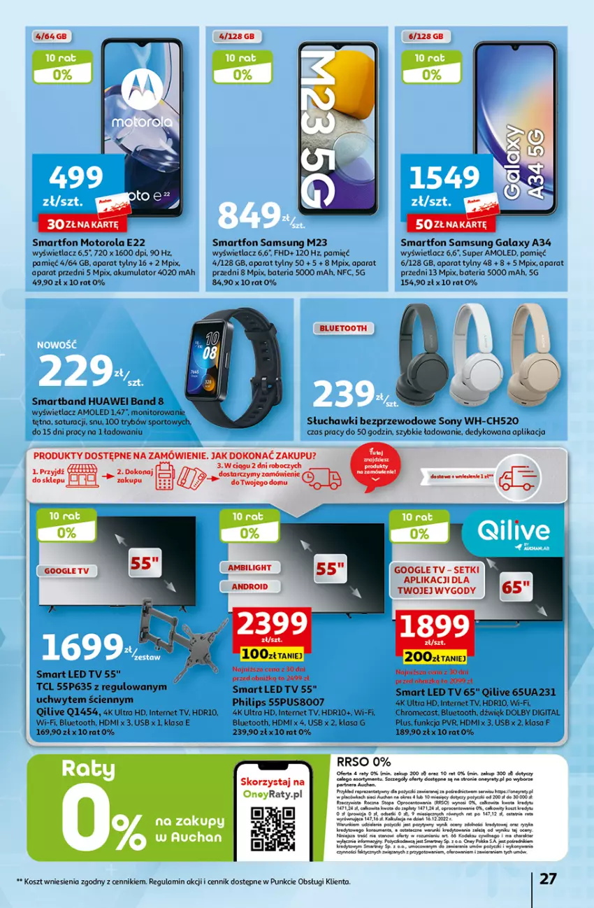 Gazetka promocyjna Auchan - Gazetka Tanie Zakupy Hipermarket Auchan - ważna 03.08 do 09.08.2023 - strona 27 - produkty: Akumulator, Amol, Bateria, Fa, Gala, Huawei, Kosz, LED TV, Monitor, Motorola, Philips, Por, Rurki, Samsung, Słuchawki, Słuchawki bezprzewodowe, Smartband, Smartfon, Sony, Sport, Top