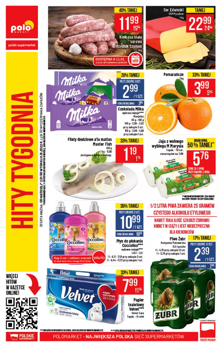 Gazetka promocyjna PoloMarket - Gazetka pomocyjna - ważna 02.01 do 11.01.2022 - strona 58 - produkty: Coccolino, Czekolada, Kiełbasa, Kiełbasa biała, Milka, Piwo, Płyn do płukania, Velvet