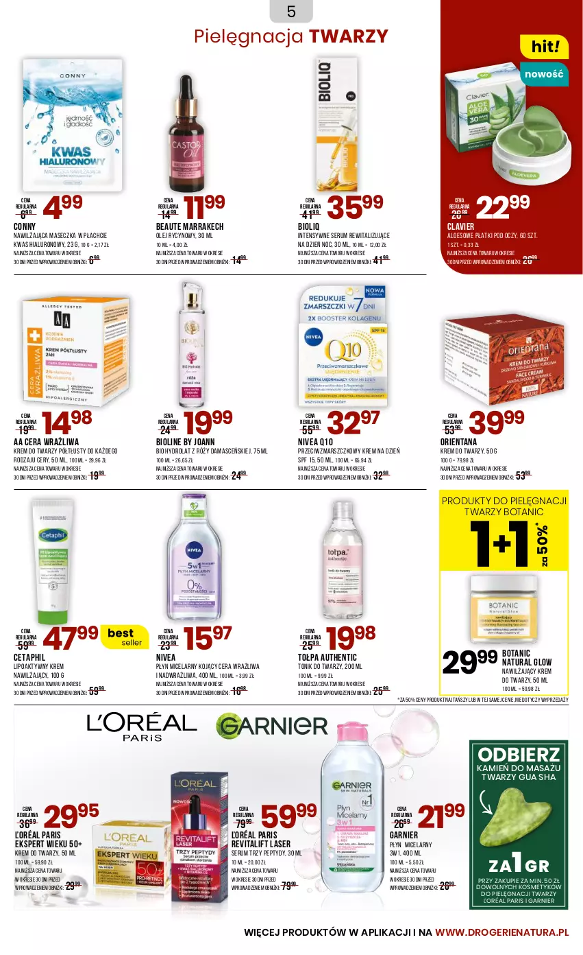 Gazetka promocyjna Drogerie Natura - Gazetka Drogerie Natura - ważna 23.07 do 03.08.2025 - strona 5 - produkty: Cetaphil, Garnier, Hydrolat, Krem do twarzy, Krem na dzień, Krem nawilżający, Mars, Nivea, Nivea Q10, Olej, Płyn micelarny, Rum, Ser, Serum, Tołpa, Tonik, Tonik do twarzy