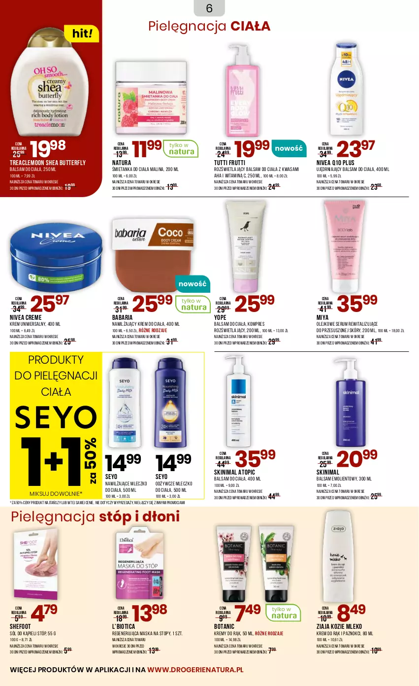 Gazetka promocyjna Drogerie Natura - Gazetka Drogerie Natura - ważna 23.07 do 03.08.2025 - strona 6 - produkty: Balsam do ciała, Krem do ciała, Krem do rąk, Krem uniwersalny, Maska, Mleczko, Mleczko do ciała, Mleko, Nivea, Nivea Q10, Olej, Regenerująca maska, Rum, Ser, Serum, Sól, Sól do kąpieli, Top, Wasa, Yope, Ziaja