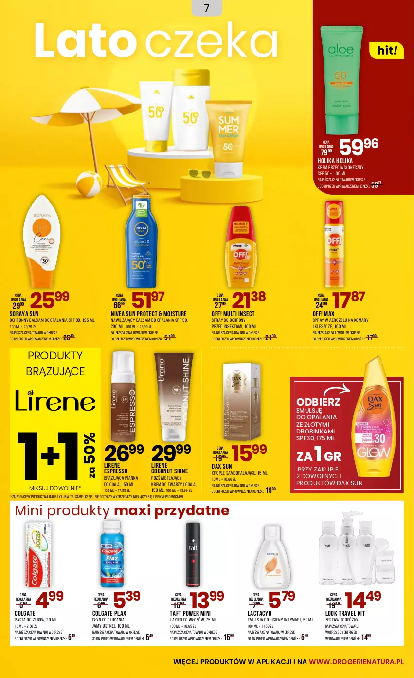 Gazetka promocyjna Drogerie Natura - Gazetka Drogerie Natura - ważna 23.07 do 03.08.2025 - strona 7 - produkty: Colgate, DAX, Emulsja, Holika Holika, Inka, Krem do twarzy, Lactacyd, Lakier, Lakier do włosów, LG, Lirene, Nawilżający balsam, Nivea, Pasta do zębów, Płyn do płukania, Płyn do płukania jamy ustnej, Taft