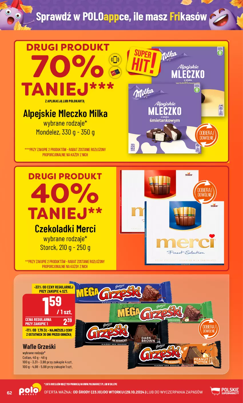 Gazetka promocyjna PoloMarket - Gazetka pomocyjna - ważna 23.10 do 29.10.2024 - strona 62 - produkty: Grześki, Merci, Milka, Mleczko, Wafle