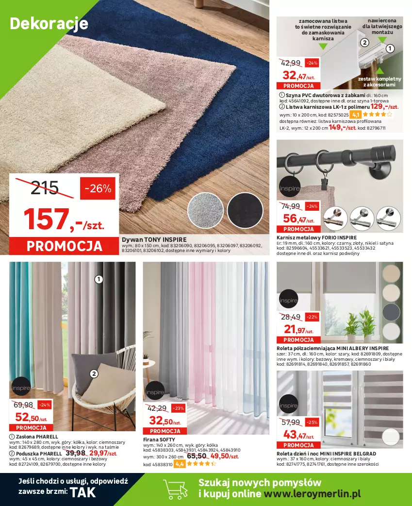 Gazetka promocyjna Leroy Merlin - Gazetka Leroy Merlin - ważna 14.04 do 09.05.2023 - strona 14 - produkty: Dywan, Firana, Gniazdo pojedyncze, Gra, Karnisz, Lampa, Lampa wisząca, Laur, LG, Listwa, Plafon, Plafon LED, Poduszka, Ramka, Reflektor, Roleta, Ser, Szyna, Włącznik podwójny, Włącznik pojedynczy, Zasłona