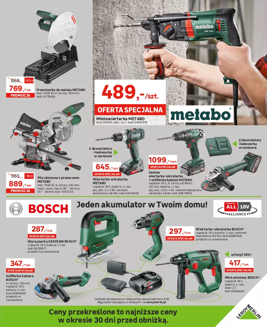 Gazetka promocyjna Leroy Merlin - Gazetka Leroy Merlin - ważna 14.04 do 09.05.2023 - strona 25 - produkty: Akumulator, Bateria, Bosch, Fa, Młot, Młot udarowy, Młotowiertarka, Piła ukosowa, Przecinarka, Szlifierka, Szlifierka kątowa, Tarka, Torba, Walizka, Warka, Wiertarka, Wkręt, Wkrętarka, Wyrzynarka