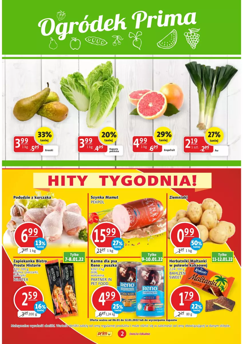 Gazetka promocyjna Prim Market - Gazetka - ważna 06.01 do 12.01.2022 - strona 2 - produkty: Drób, Kurczak, Pekpol, Podudzie z kurczaka, Szynka, Wołowina