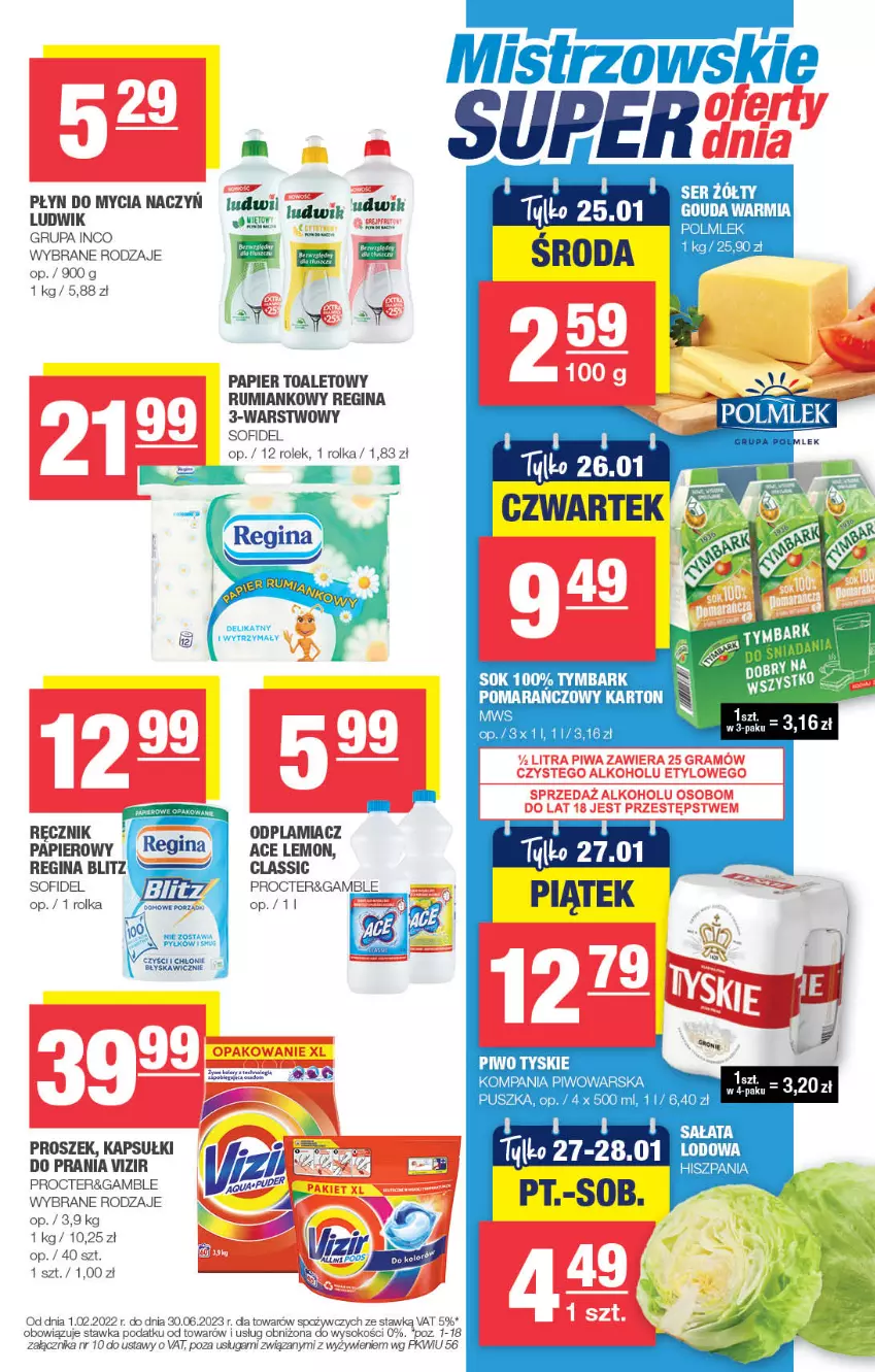 Gazetka promocyjna Spar - EuroSpar - ważna 15.01 do 25.01.2023 - strona 15 - produkty: Do mycia naczyń, Gin, Kapsułki do prania, Ludwik, Odplamiacz, Papier, Papier toaletowy, Piwo, Płyn do mycia, Płyn do mycia naczyń, POLMLEK, Ręcznik, Rum, Sok, Tera, Tymbark, Tyskie, Vizir