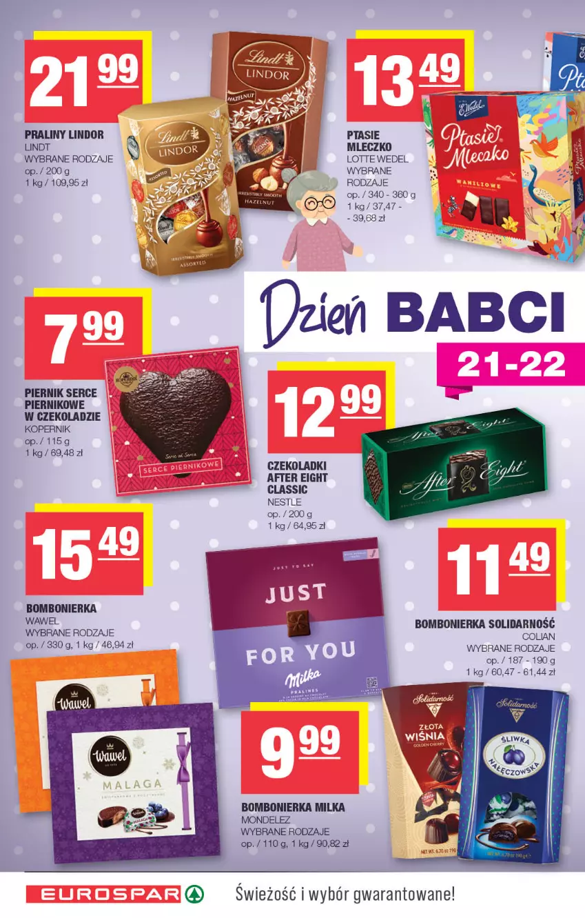 Gazetka promocyjna Spar - EuroSpar - ważna 15.01 do 25.01.2023 - strona 8 - produkty: Lindor, Lindt, Milka, Mleczko, Piernik, Praliny, Ser, Wawel