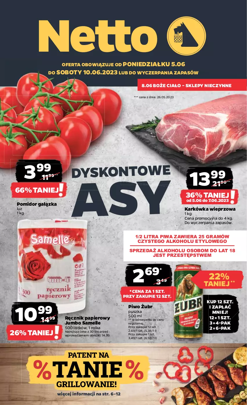 Gazetka promocyjna Netto - Artykuły spożywcze - ważna 05.06 do 10.06.2023 - strona 1 - produkty: Gra, Karkówka wieprzowa, Papier, Piwa, Piwo, Ręcznik