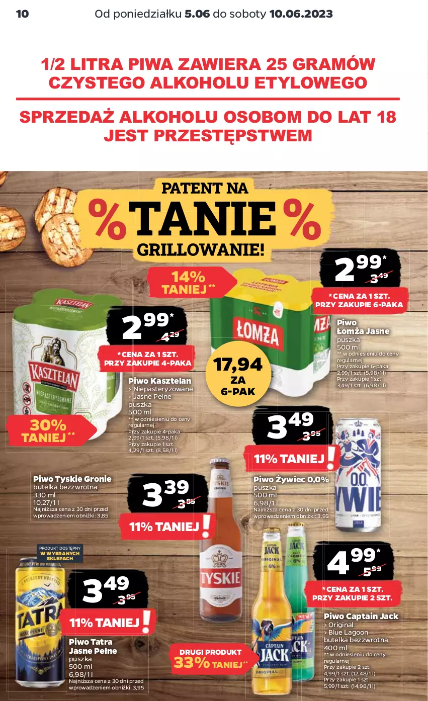 Gazetka promocyjna Netto - Artykuły spożywcze - ważna 05.06 do 10.06.2023 - strona 10 - produkty: Captain Jack, Gin, Gra, Kasztelan, Piwa, Piwo, Tatra, Tyskie