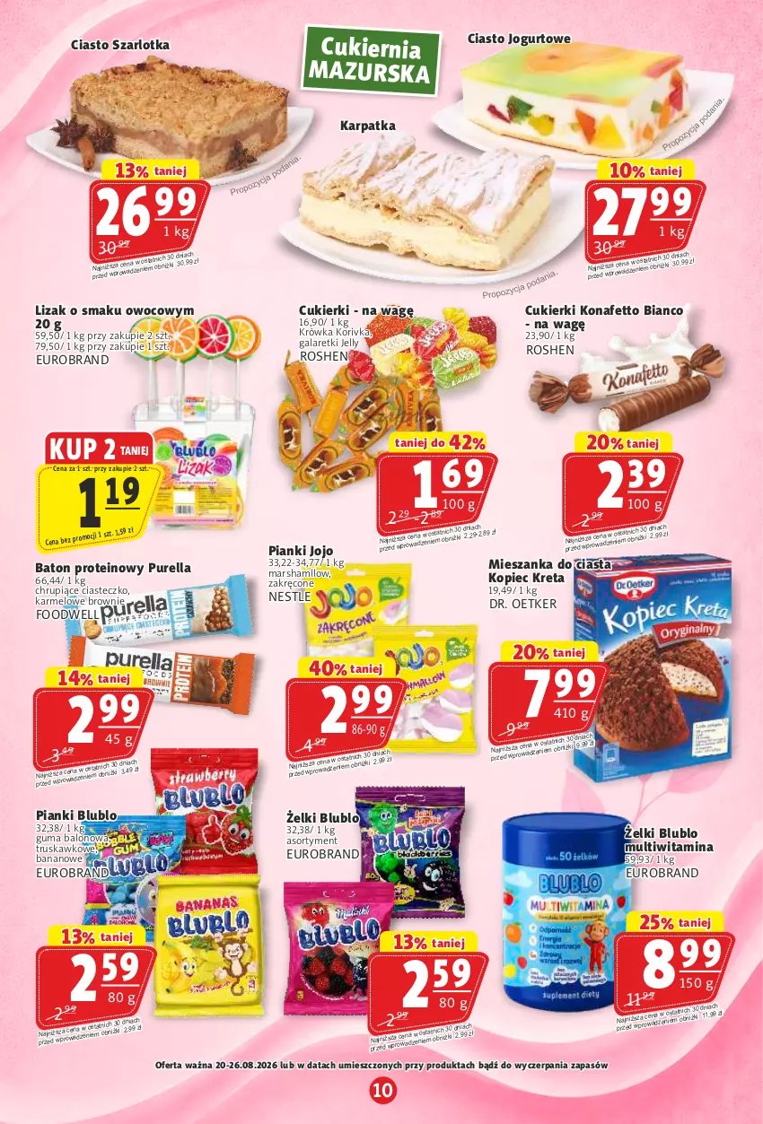 Gazetka promocyjna Prim Market - ważna 20.08 do 26.08.2026 - strona 10 - produkty: Baton, Brownie, Ciasto jogurtowe, Cukier, Cukierki, Dr. Oetker, Gala, Galaretki, Jogurt, Karp, Kopiec Kreta, Kret, Mars, Piec, Pur, Szarlotka