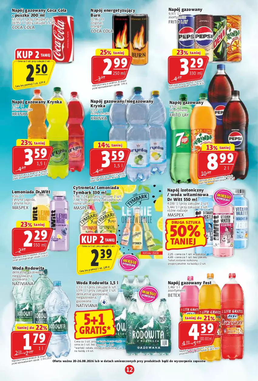 Gazetka promocyjna Prim Market - ważna 20.08 do 26.08.2026 - strona 12 - produkty: Gin, Gra, Lemoniada, Liczi, Napój, Napój gazowany, Napój izotoniczny, Por, Tymbark, Woda