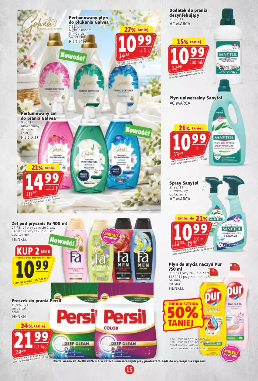 Gazetka promocyjna Prim Market - ważna 20.08 do 26.08.2026 - strona 15 - produkty: Do mycia naczyń, Fa, Perfum, Persil, Płyn do mycia, Płyn do mycia naczyń, Płyn do płukania, Por, Proszek do prania, Pur, Sanytol