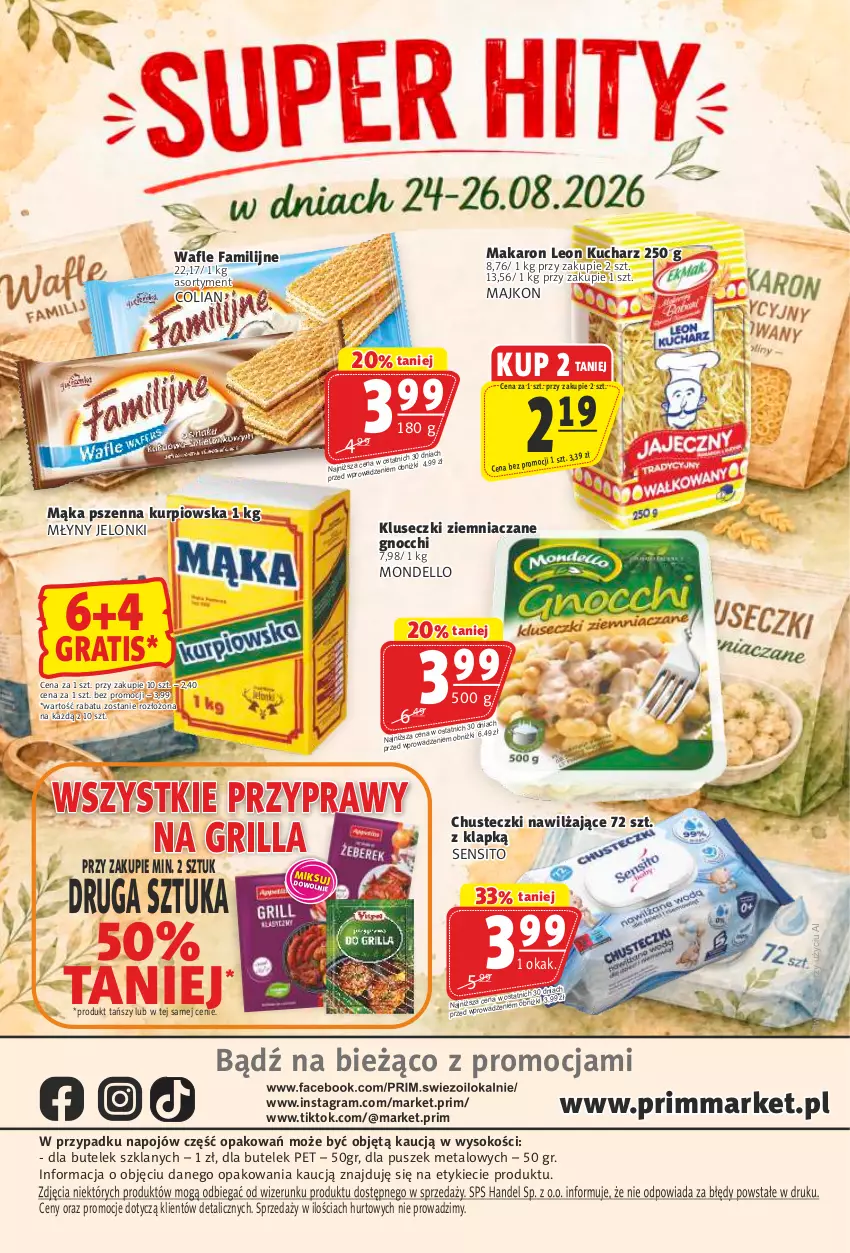 Gazetka promocyjna Prim Market - ważna 20.08 do 26.08.2026 - strona 16 - produkty: Chusteczki, Dell, Fa, Gnocchi, Gra, Grill, Leon, Mąka, Mąka pszenna, Makaron, Przyprawy, Sito, Sok