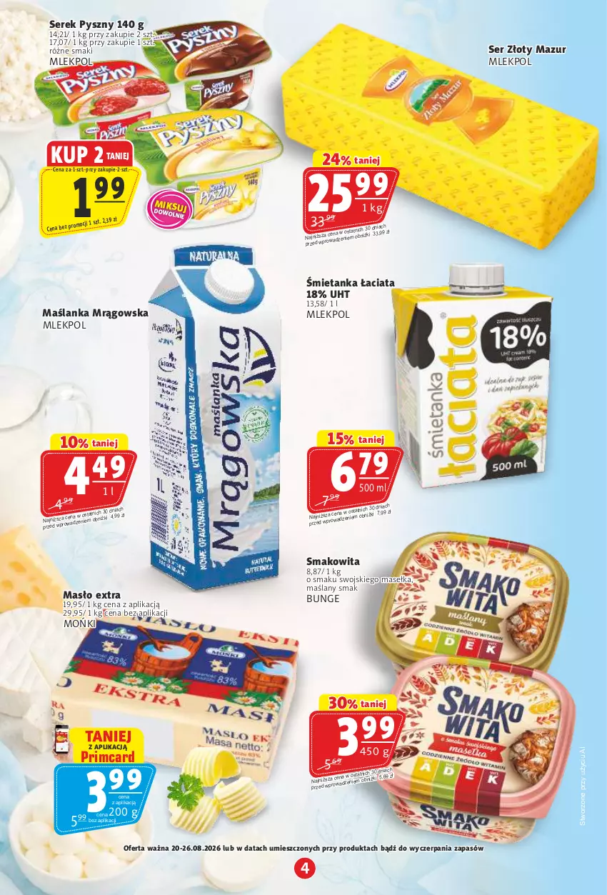 Gazetka promocyjna Prim Market - ważna 20.08 do 26.08.2026 - strona 4 - produkty: Maślanka, Masło, Ser, Serek, Smakowita, Złoty Mazur
