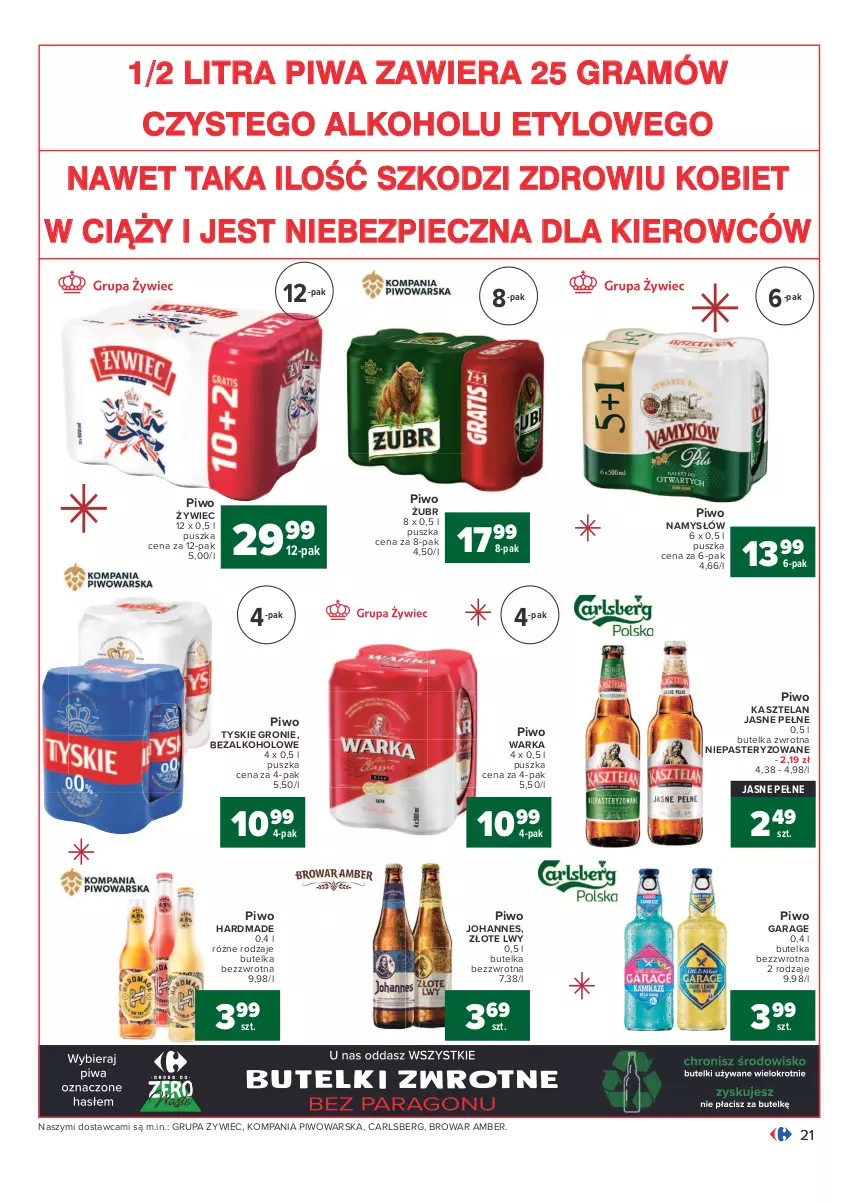 Gazetka promocyjna Carrefour - Gazetka Carrefour - ważna 07.12 do 12.12.2021 - strona 21 - produkty: Carlsberg, Gra, Kasztelan, Namysłów, Piec, Piwa, Piwo, Tyskie, Warka