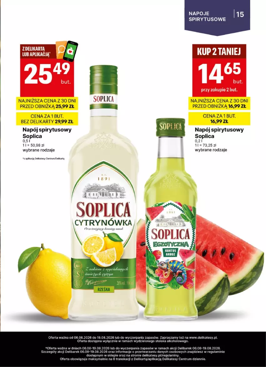 Gazetka promocyjna Delikatesy Centrum - Delibarek DC32-DC33 - ważna 06.08 do 19.08.2026 - strona 15 - produkty: Napój, Napoje, Rama, Rum, Soplica, Tran