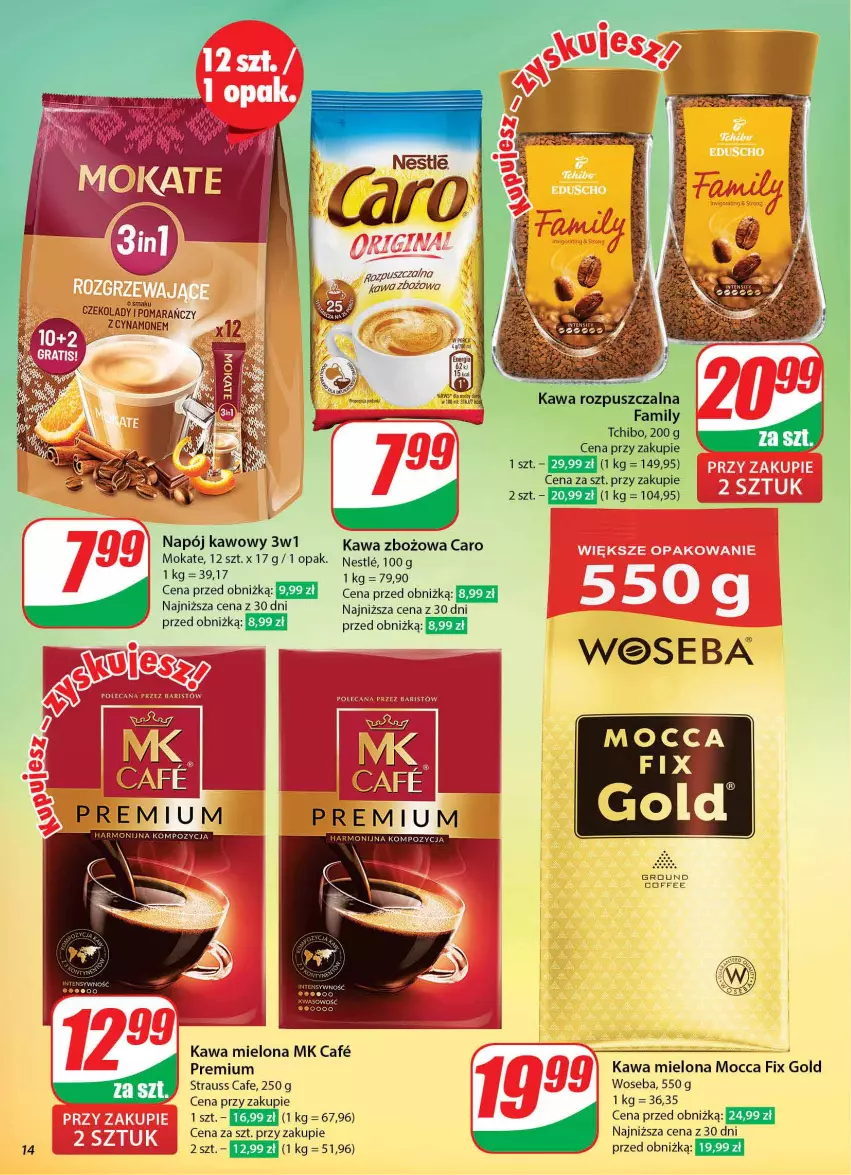 Gazetka promocyjna Dino - Gazetka 42 / 2024 - ważna 16.10 do 22.10.2024 - strona 14 - produkty: Kawa, Kawa mielona, Kawa zbożowa, Mocca Fix Gold, Napój, Woseba