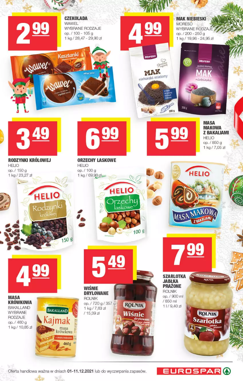 Gazetka promocyjna Spar - EuroSpar - ważna 28.11 do 08.12.2021 - strona 3 - produkty: Bakalland, Czekolada, Helio, Rodzynki, Rolnik, Wawel