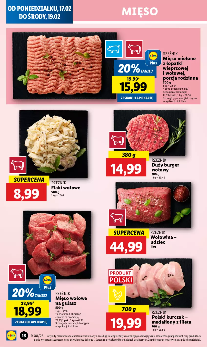 Gazetka promocyjna Lidl - GAZETKA - ważna 17.02 do 19.02.2025 - strona 20 - produkty: Burger, Flaki, Flaki wołowe, Kurczak, Lion, Mięso, Mięso mielone, Mięso mielone z łopatki wieprzowej, Mięso wołowe, Por, Wołowina