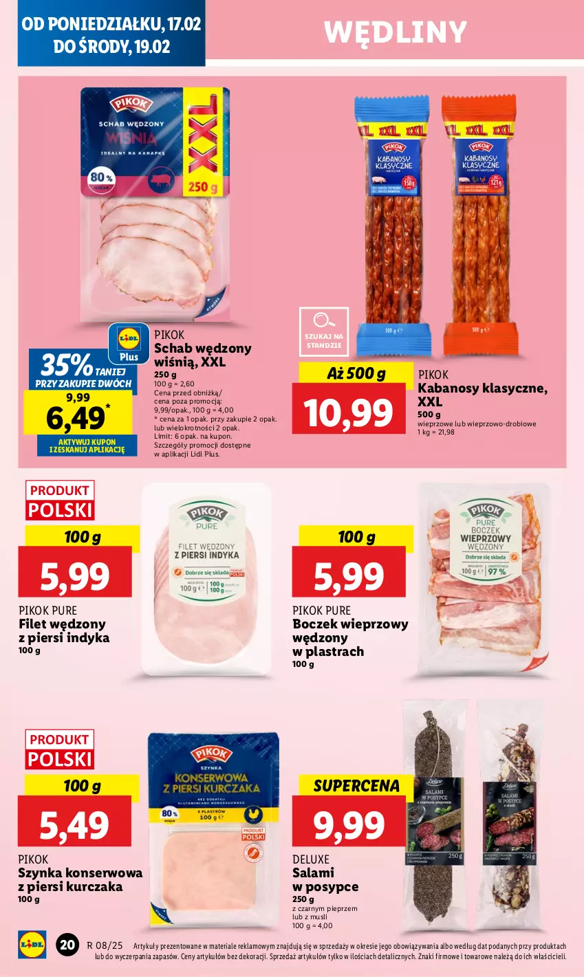 Gazetka promocyjna Lidl - GAZETKA - ważna 17.02 do 19.02.2025 - strona 22 - produkty: Boczek, Boczek wieprzowy, Kabanos, Kurczak, Mus, Pieprz, PIKOK, Pur, Salami, Ser, Szynka, Szynka konserwowa