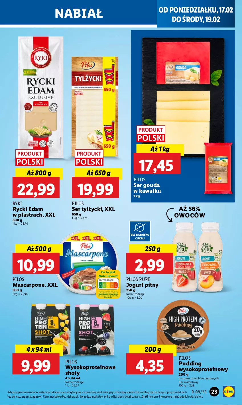 Gazetka promocyjna Lidl - GAZETKA - ważna 17.02 do 19.02.2025 - strona 25 - produkty: Edam, Gouda, Jogurt, Jogurt pitny, Kawa, Mascarpone, Pilos, Pudding, Pur, Rycki Edam, Ser, Ser tylżycki, Sok