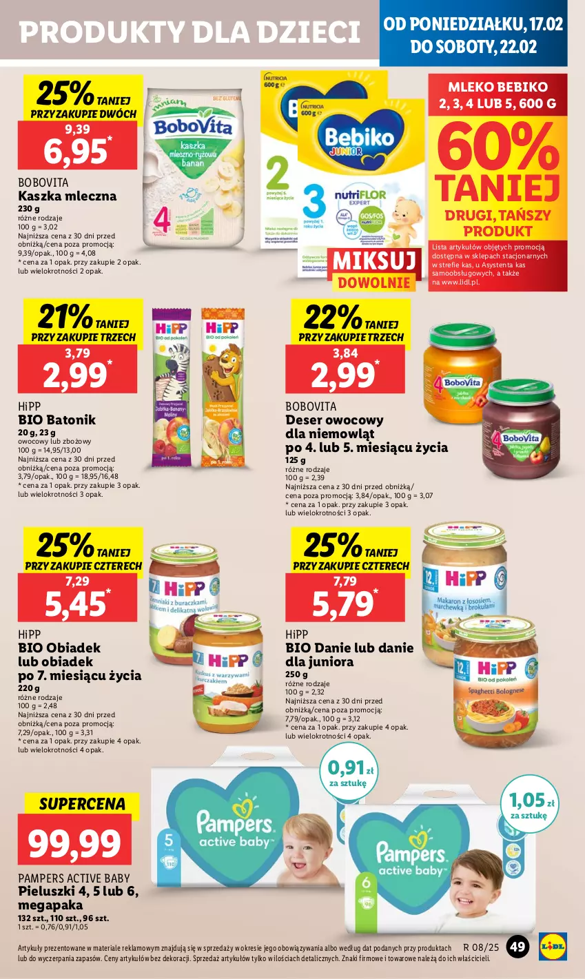 Gazetka promocyjna Lidl - GAZETKA - ważna 17.02 do 19.02.2025 - strona 51 - produkty: Baton, Bebiko, Bio Batonik, BoboVita, Deser, Deser owocowy, Dzieci, HiPP, Hipp Bio, Mleko, Pampers, Ser, Tonik