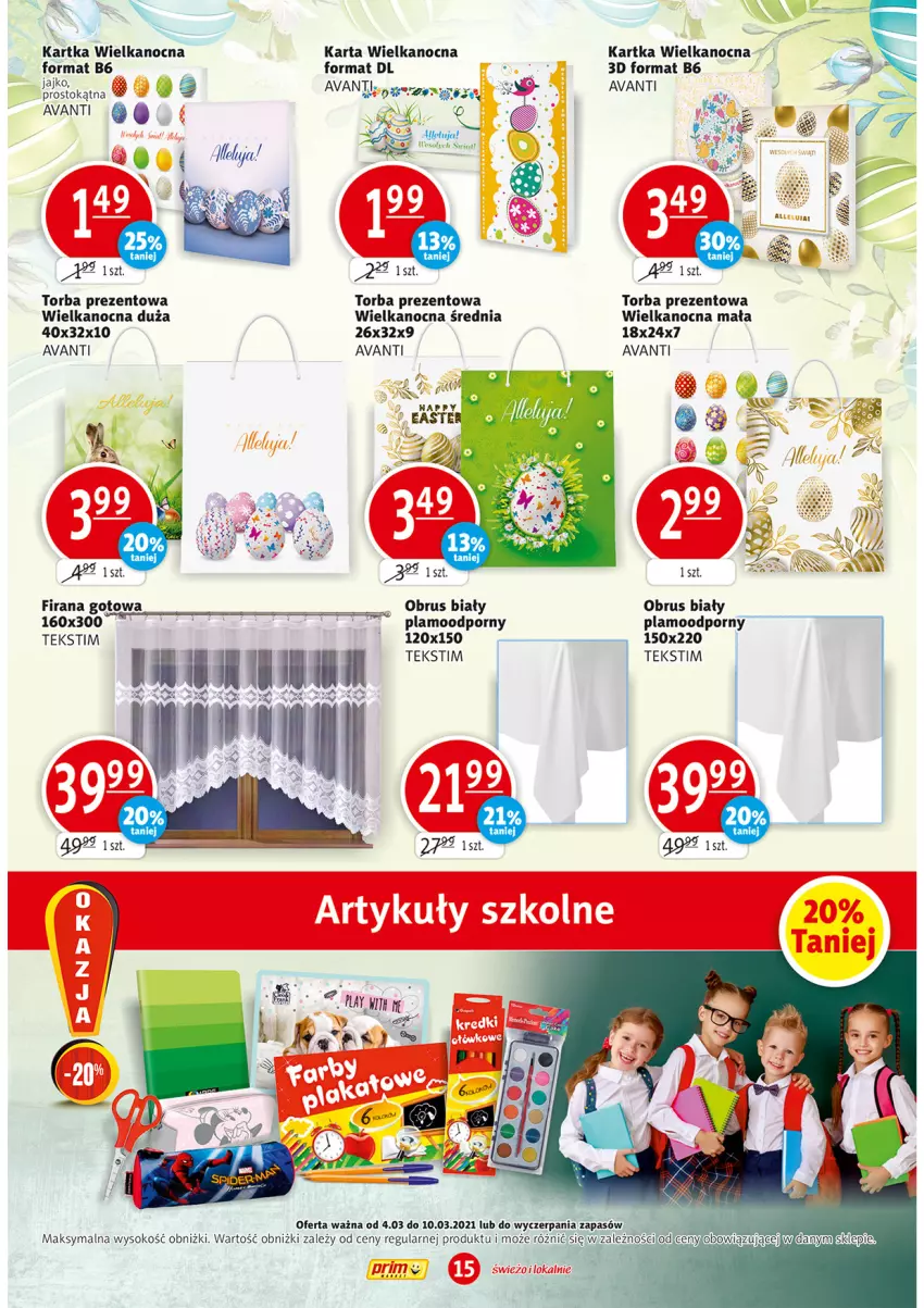 Gazetka promocyjna Prim Market - Gazetka - ważna 04.03 do 10.03.2021 - strona 15 - produkty: Firana, Obrus, Por, Sok, Torba, Torba prezentowa